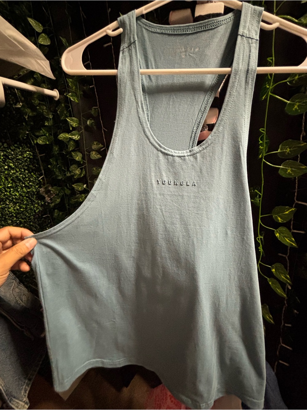 YoungLA Light Blue Racerback Tank with Center Logo